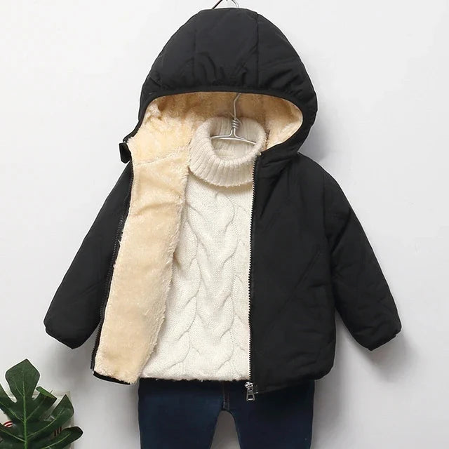 Multivariant Padded Jacket with Hood and Zip for Children-6